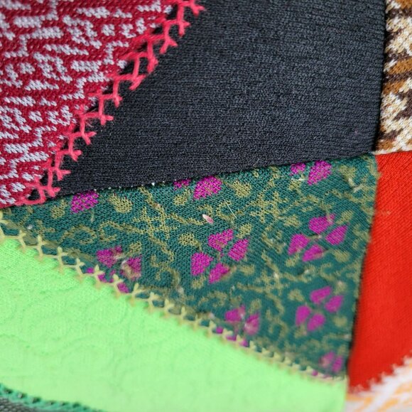 Vintage Crazy Quilt Throw Pillow Polyester 18x18 Handmade Patchwork Embroidered - Picture 12 of 16